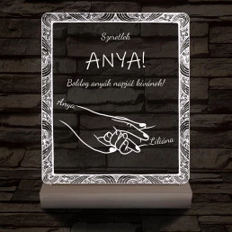 Anyák napja személyre szabott fatalppal 7 színű 3D led lámpa