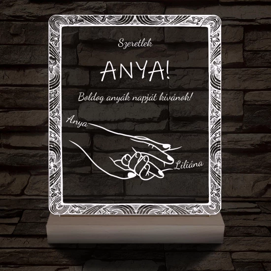 Anyák napja személyre szabott fatalppal 7 színű 3D led lámpa