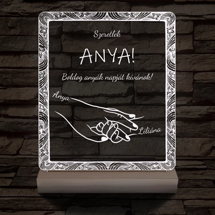 Anyák napja személyre szabott fatalppal 7 színű 3D led lámpa