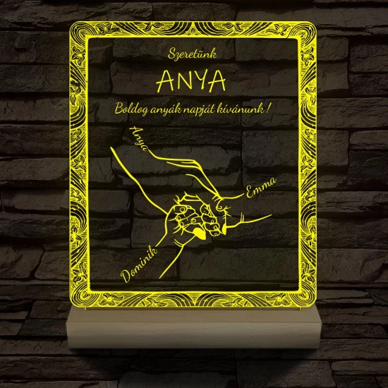 Anyák napja személyre szabott fatalppal 7 színű 3D led lámpa