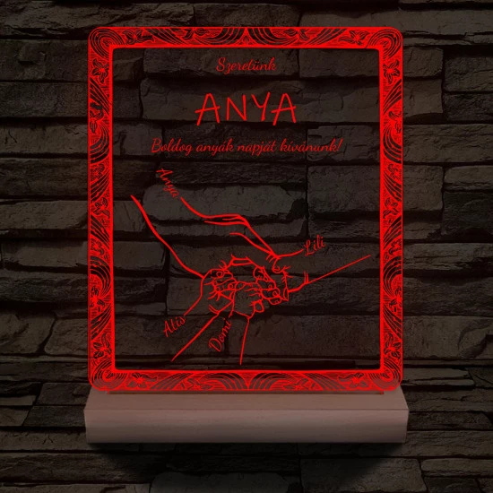 Anyák napja személyre szabott fatalppal 7 színű 3D led lámpa