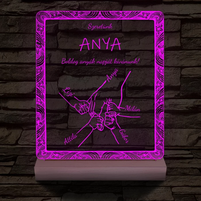 Anyák napja személyre szabott fatalppal 7 színű 3D led lámpa