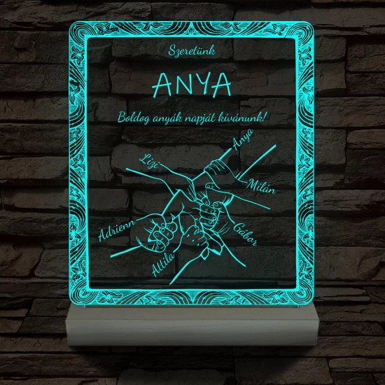 Anyák napja személyre szabott fatalppal 7 színű 3D led lámpa