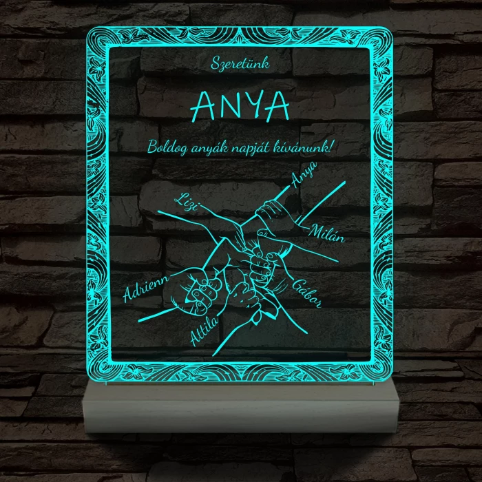 Anyák napja személyre szabott fatalppal 7 színű 3D led lámpa