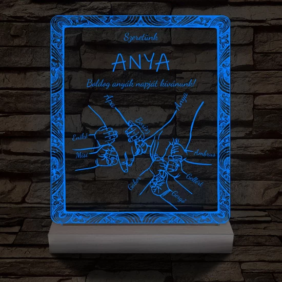 Anyák napja személyre szabott fatalppal 7 színű 3D led lámpa