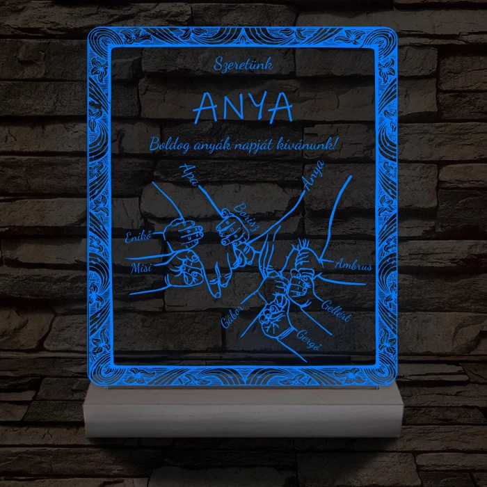 Anyák napja személyre szabott fatalppal 7 színű 3D led lámpa