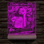 Egyedi fotógravírozás egyedi szöveggel, virágos kerettel fatalppal 7 színű 3D led lámpa