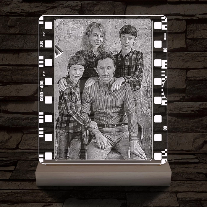 Egyedi fotógravírozás film negatívos kerettel fatalpban 7 színű 3D led lámpa
