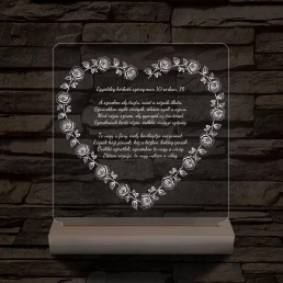 Szív alakú rózsás egyedi idézet fa talp 7 színű 3D led lámpa