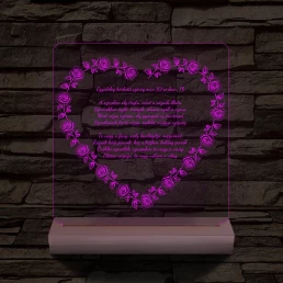 Szív alakú rózsás egyedi idézet fa talp 7 színű 3D led lámpa