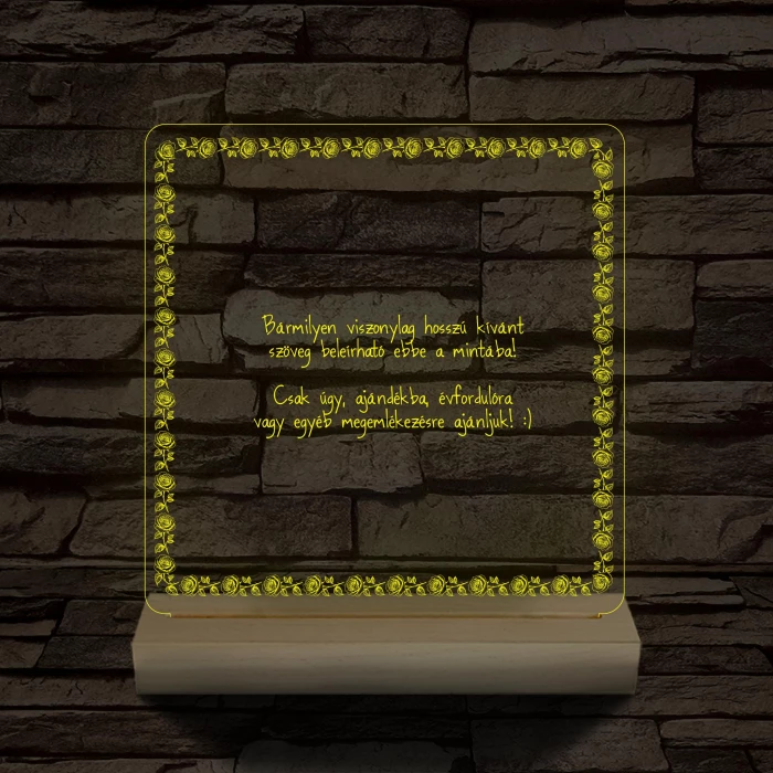 Rózsakeretes szövegbeírós grafika fa talppal 7 színű 3D led lámpa