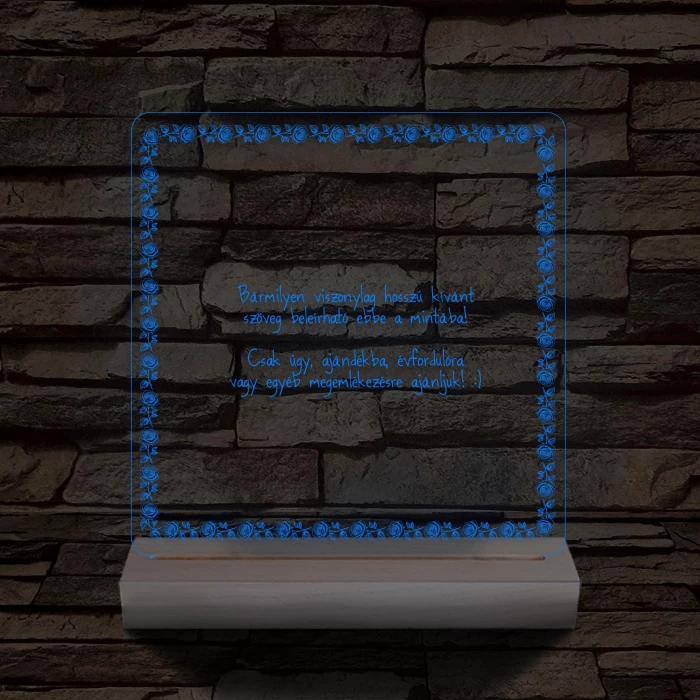 Rózsakeretes szövegbeírós grafika fa talppal 7 színű 3D led lámpa