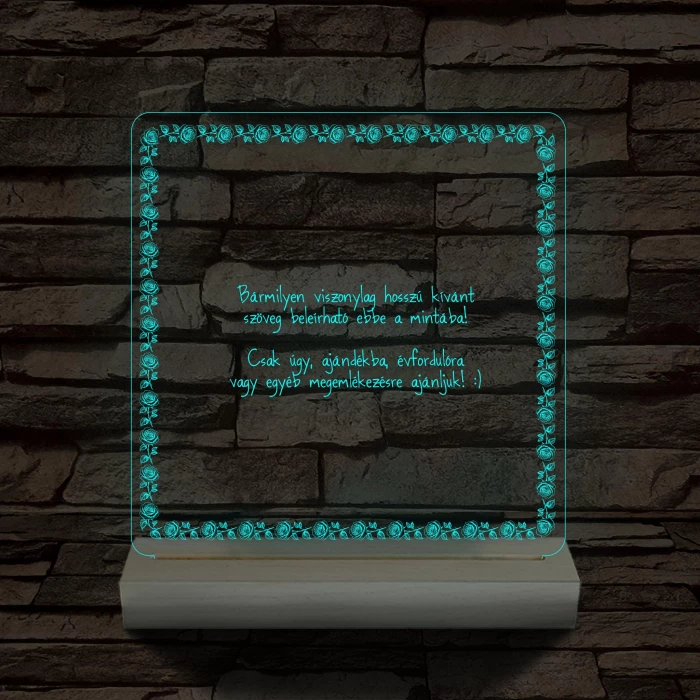 Rózsakeretes szövegbeírós grafika fa talppal 7 színű 3D led lámpa