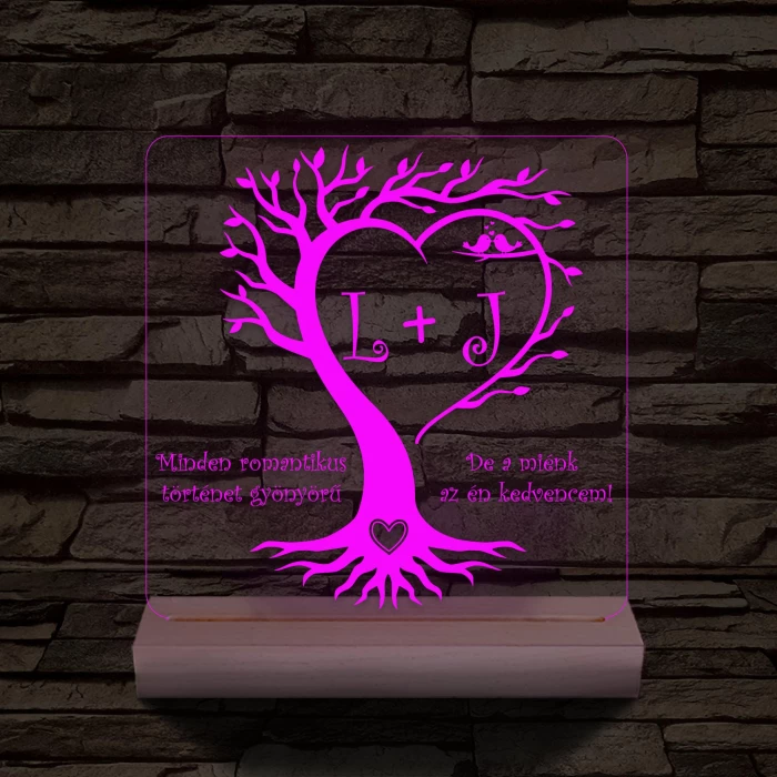 Egyedi monogramok személyre szabott fatalppal 7 színű 3D led lámpa