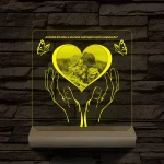 Szívérintés szív-alakú személyre szabott 20 cm fatalppal 7 színű 3D led lámpa