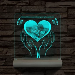 Szívérintés szív-alakú személyre szabott 20 cm fatalppal 7 színű 3D led lámpa