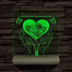 Szívérintés szív-alakú személyre szabott 20 cm fatalppal 7 színű 3D led lámpa