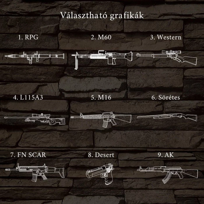 Fegyverek személyre szabott fatalppal 7 színű 3D led lámpa