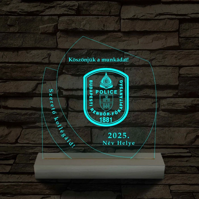 Emléktábla fa talppal 7 színű 3D led lámpa