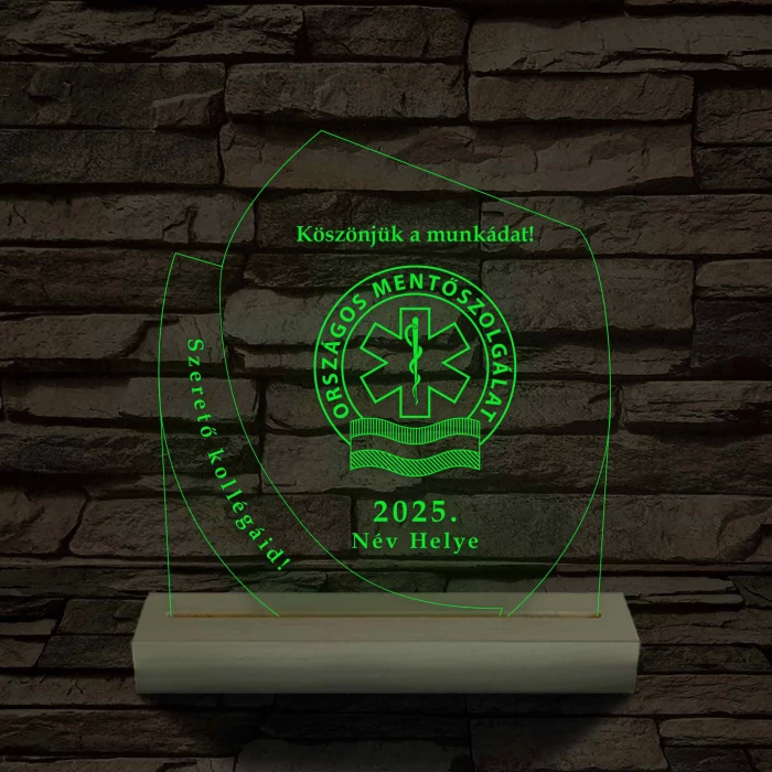 Emléktábla fa talppal 7 színű 3D led lámpa