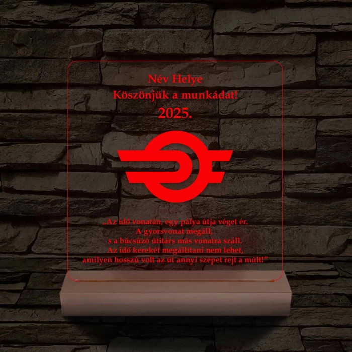 MÁV emlék 7 színű 3D led lámpa fa talppal
