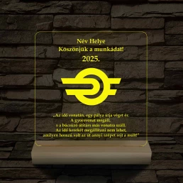MÁV emlék 7 színű 3D led lámpa fa talppal