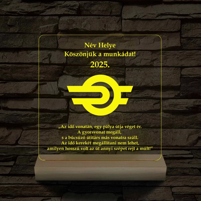 MÁV emlék 7 színű 3D led lámpa fa talppal
