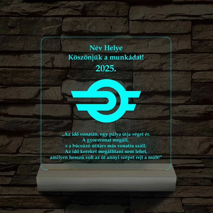 MÁV emlék 7 színű 3D led lámpa fa talppal
