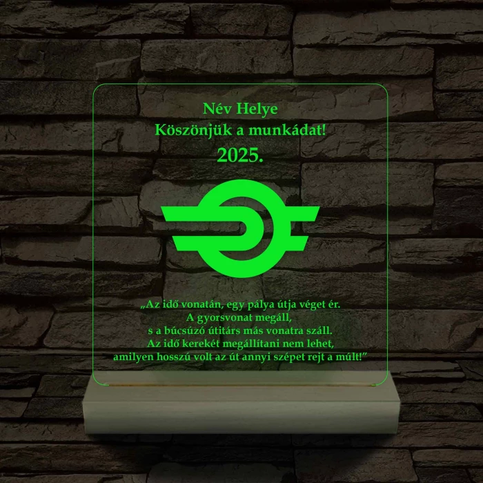 MÁV emlék 7 színű 3D led lámpa fa talppal