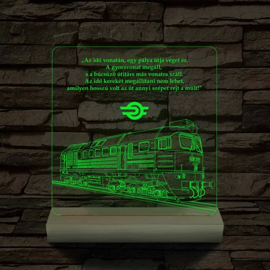 MÁV Szergej 7 színű 3D led emléklámpa fa talppal