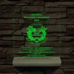 Katonai Emléklámpa – Magyar Honvédség Logóval 3D LED 7 Színű Fa Talppal