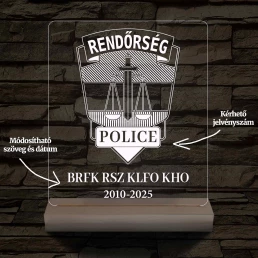 Rendőrségi emléklámpa  3D LED 7 Színűben világító Fatalppal
