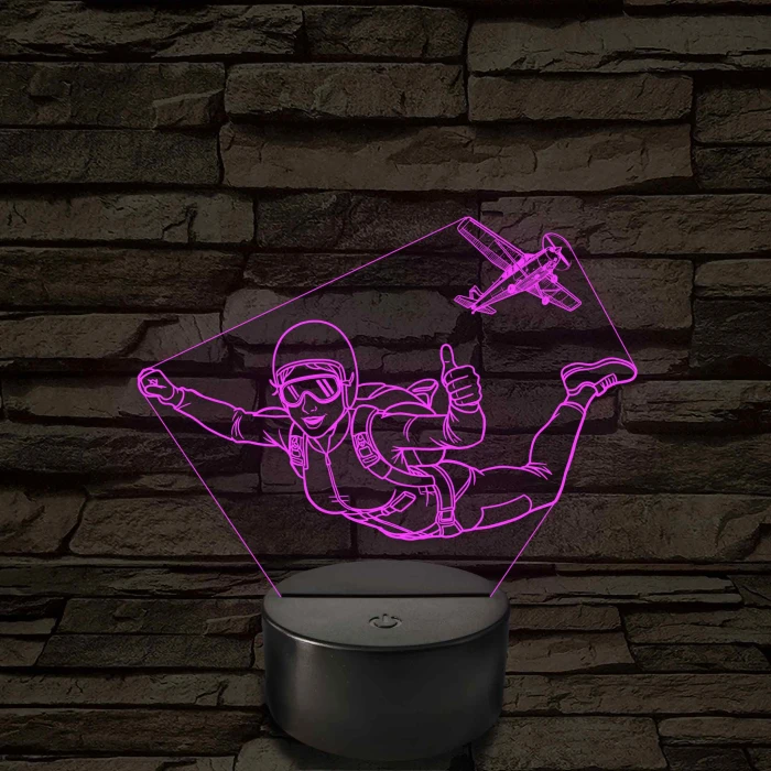 Ejtőernyős Nő - színváltós 3D LED Lámpa
