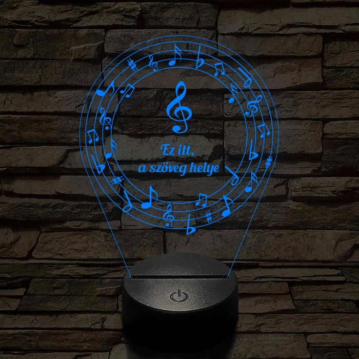 Személyre szabható 7 színű 3D LED lámpa violinkulccsal és hangjegyekkel