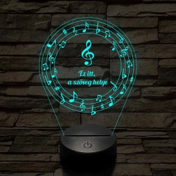 Személyre szabható 7 színű 3D LED lámpa violinkulccsal és hangjegyekkel