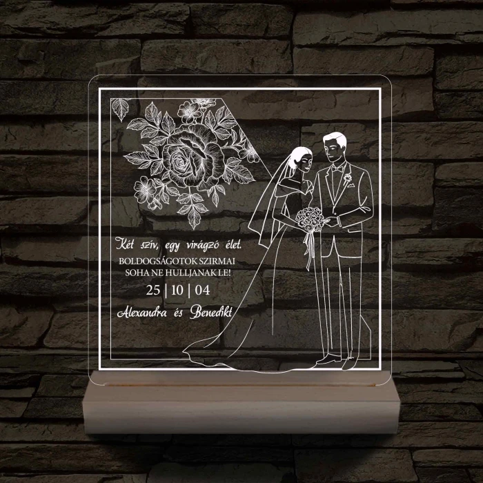 Boldogság szirmai fatalppal 7 színű 3D led lámpa