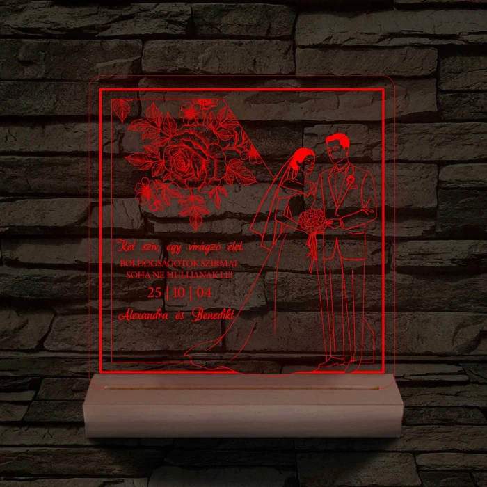 Boldogság szirmai fatalppal 7 színű 3D led lámpa