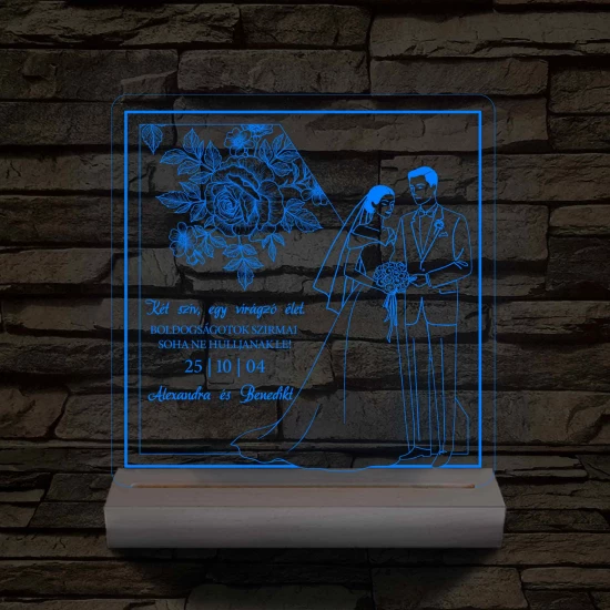 Boldogság szirmai fatalppal 7 színű 3D led lámpa