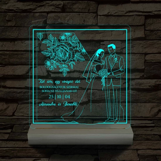 Boldogság szirmai fatalppal 7 színű 3D led lámpa