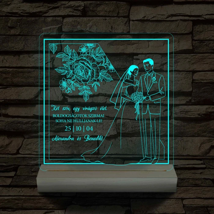 Boldogság szirmai fatalppal 7 színű 3D led lámpa