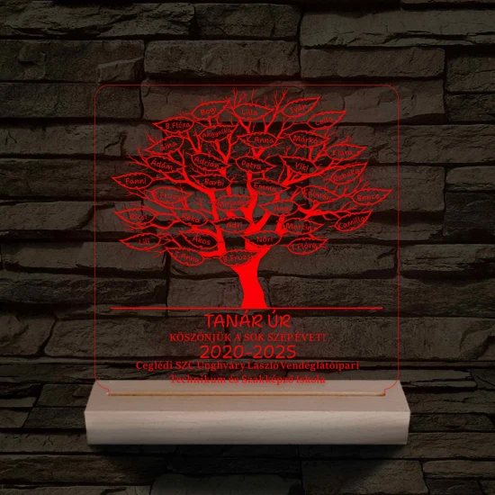 Leveles osztályfa fatalppal 7 színű 3D led lámpa