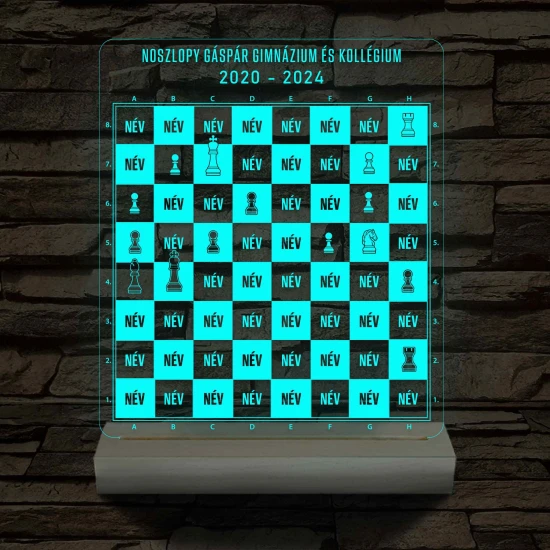 Sakk osztálytábla fatalppal 7 színű 3D led lámpa