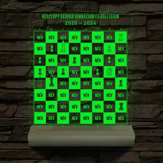 Sakk osztálytábla fatalppal 7 színű 3D led lámpa
