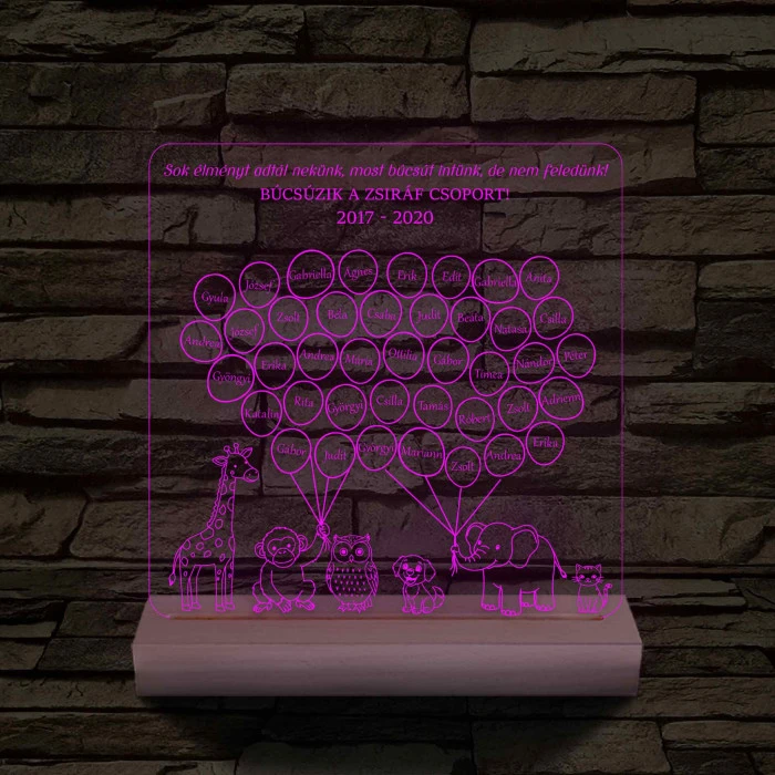 Lufis osztály személyre szabott, színváltós fatalppal 7 színű 3D led lámpa (az állatokon nem módosítunk!!)