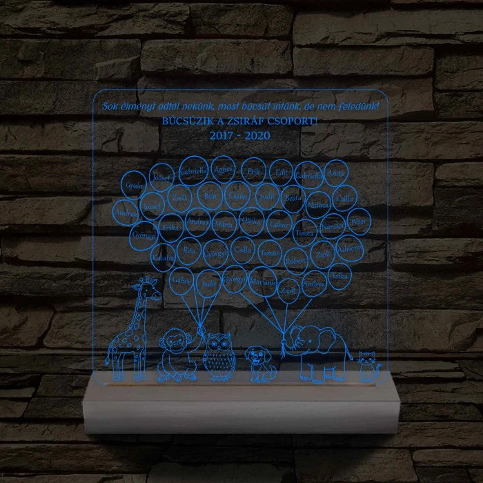 Lufis osztály személyre szabott, színváltós fatalppal 7 színű 3D led lámpa (az állatokon nem módosítunk!!)