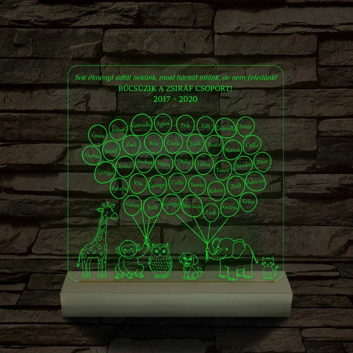 Lufis osztály személyre szabott, színváltós fatalppal 7 színű 3D led lámpa (az állatokon nem módosítunk!!)