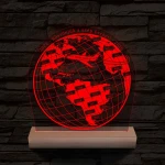 Földgömb és repülő mintás fatalppal 7 színű, színváltós 3D led lámpa