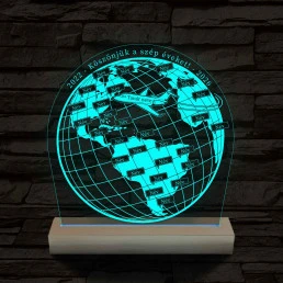 Földgömb és repülő mintás fatalppal 7 színű, színváltós 3D led lámpa