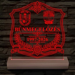 Egyedi rendőrségi emléklámpa cserélhető felirattal és állományjelzőkkel - 7 színű, színváltós LED lámpa