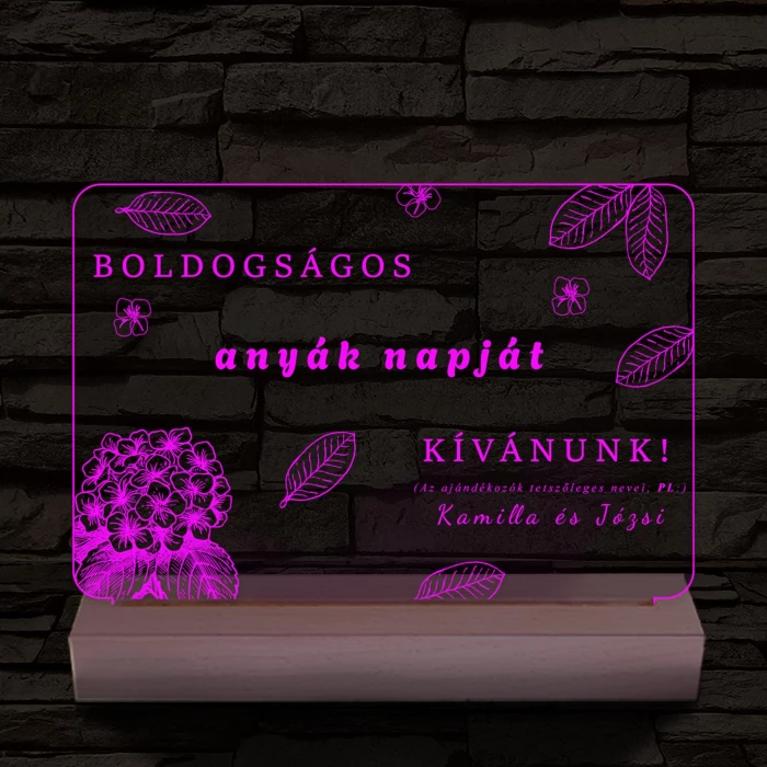 Anyák napjára személyre szabott 20 cm fa talppal 7 színű 3D led lámpa